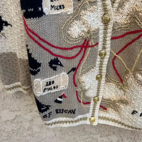 Vintage Casual Corner Europe Map Knit Cardigan Gold Detail Size Womens Small - Picture 6 of 8